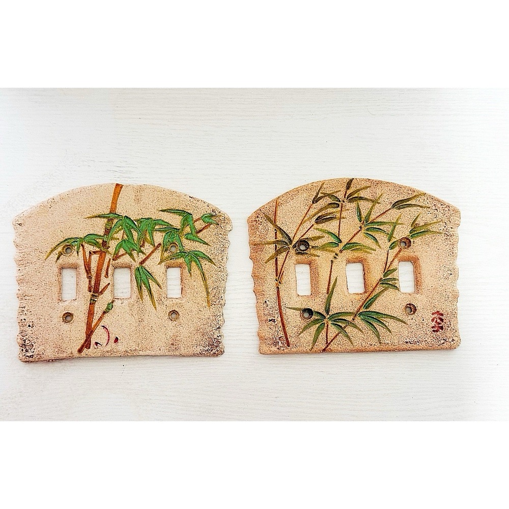 Vintage Ceramic Bamboo Light switch Covers. Set Of 2. 7" L & 6" H